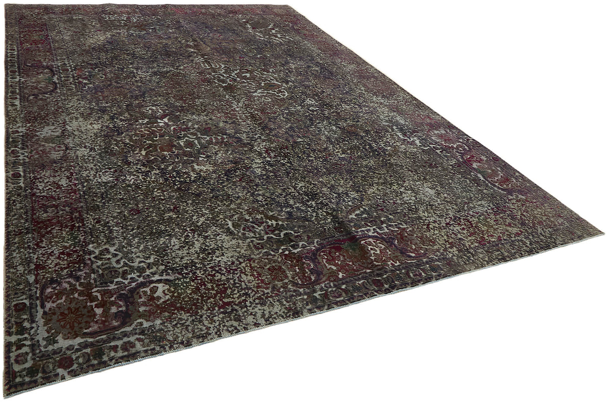 Zelko Bordo Gri Halı Çiçek Desenli Eskitme Dokuma 251x345 cm 44334 – genel görünüm