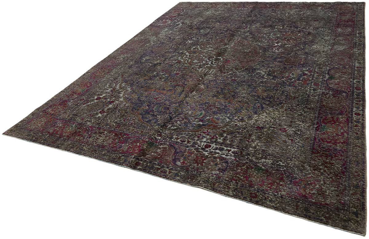 Zelko Bordo Gri Halı Çiçek Desenli Eskitme Dokuma 251x345 cm 44334 – doku yakın çekim