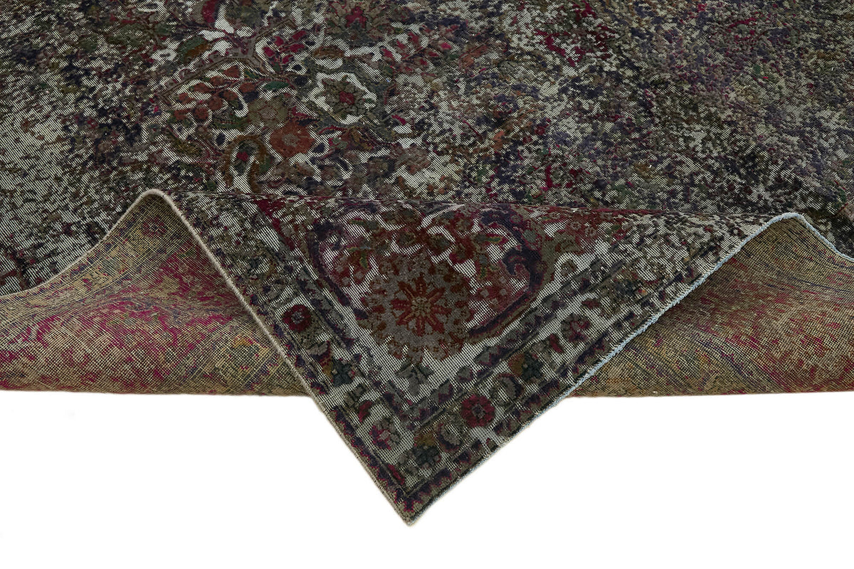 Zelko Bordo Gri Halı Çiçek Desenli Eskitme Dokuma 251x345 cm 44334 – kenar detayı