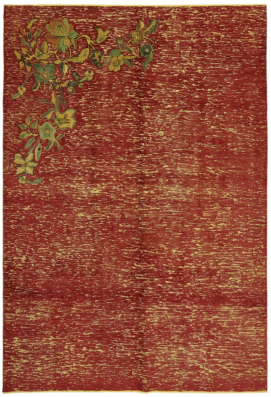 Zelko Bej Modern Halı Vişne Çürüğü ve Yeşil Çiçekli 234x330 cm