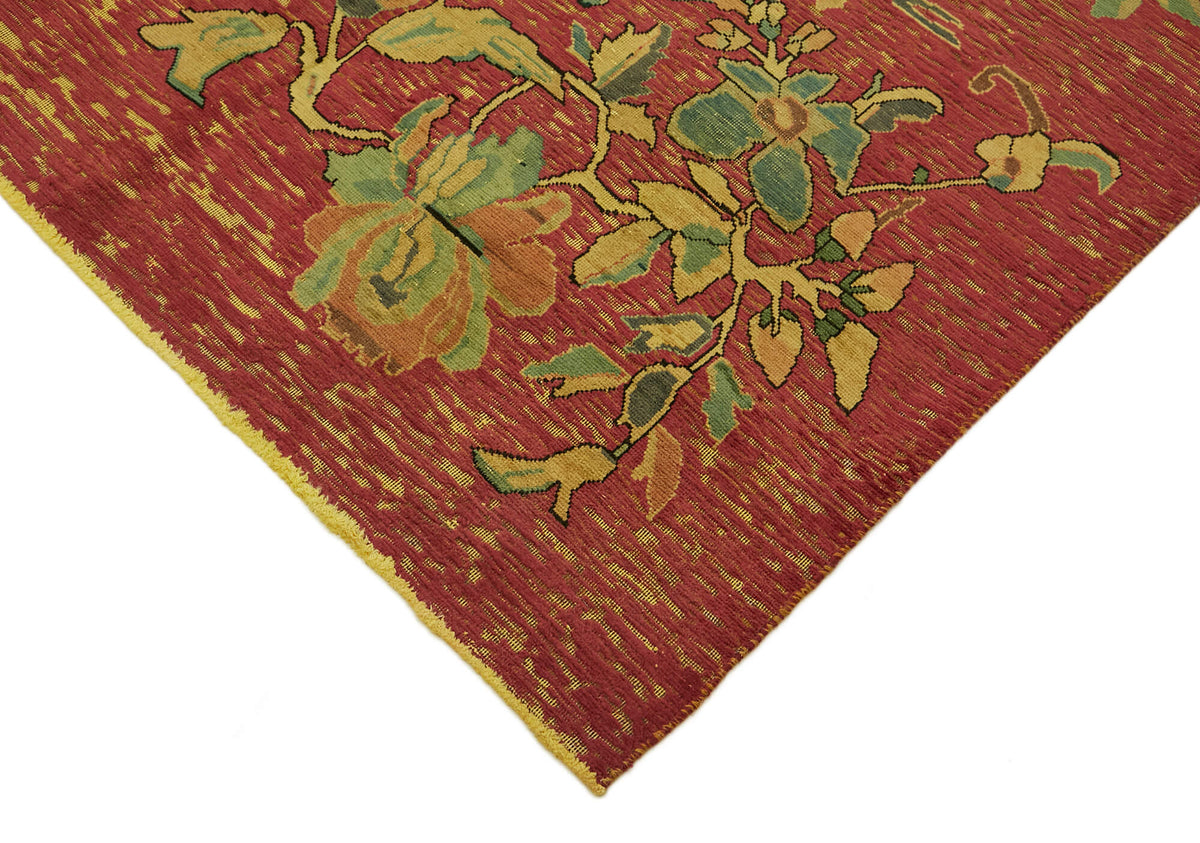 Zelko Bej Modern Halı Vişne Çürüğü ve Yeşil Çiçekli 234x330 cm – detay görünümü