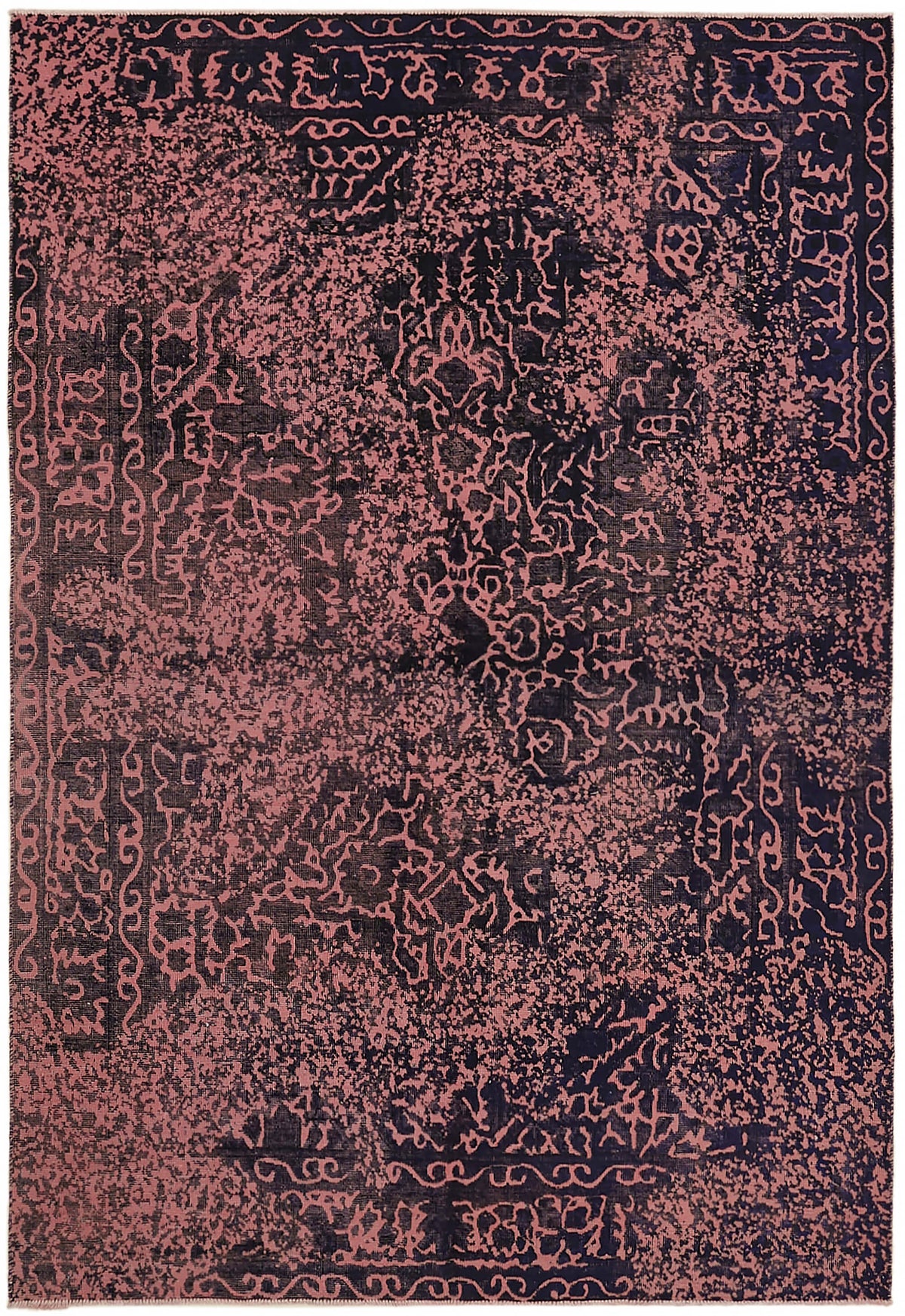 Zelko Overdyed Pembe ve Lacivert Modern Eskitme Halı 199x283 cm