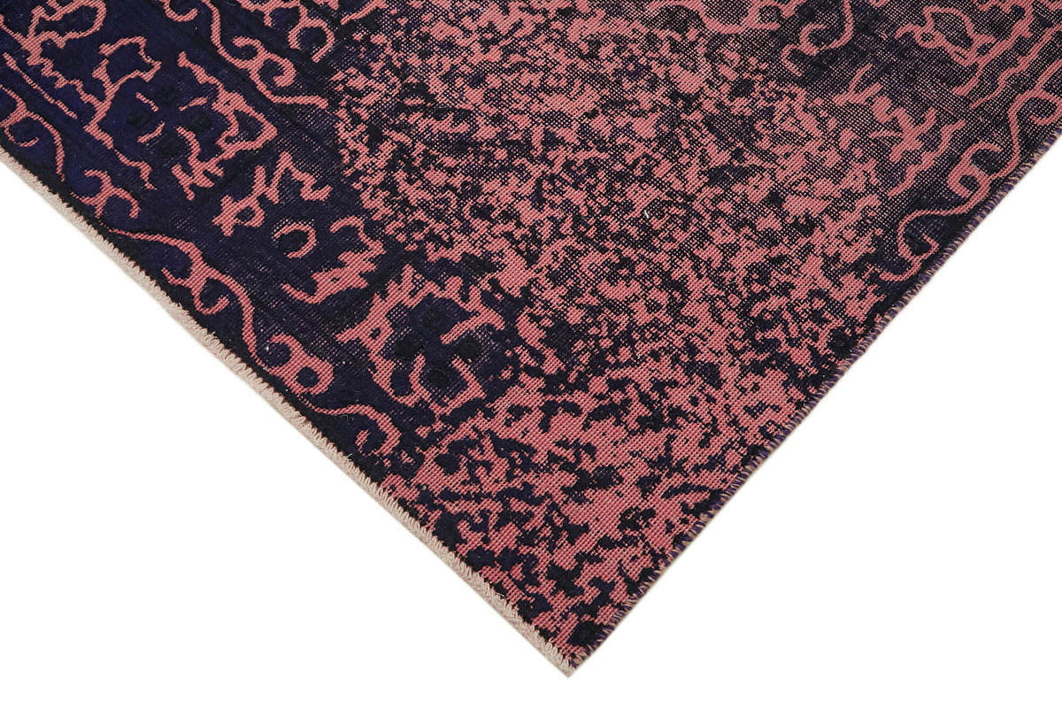 Zelko Overdyed Pembe ve Lacivert Modern Eskitme Halı 199x283 cm – detay görünümü
