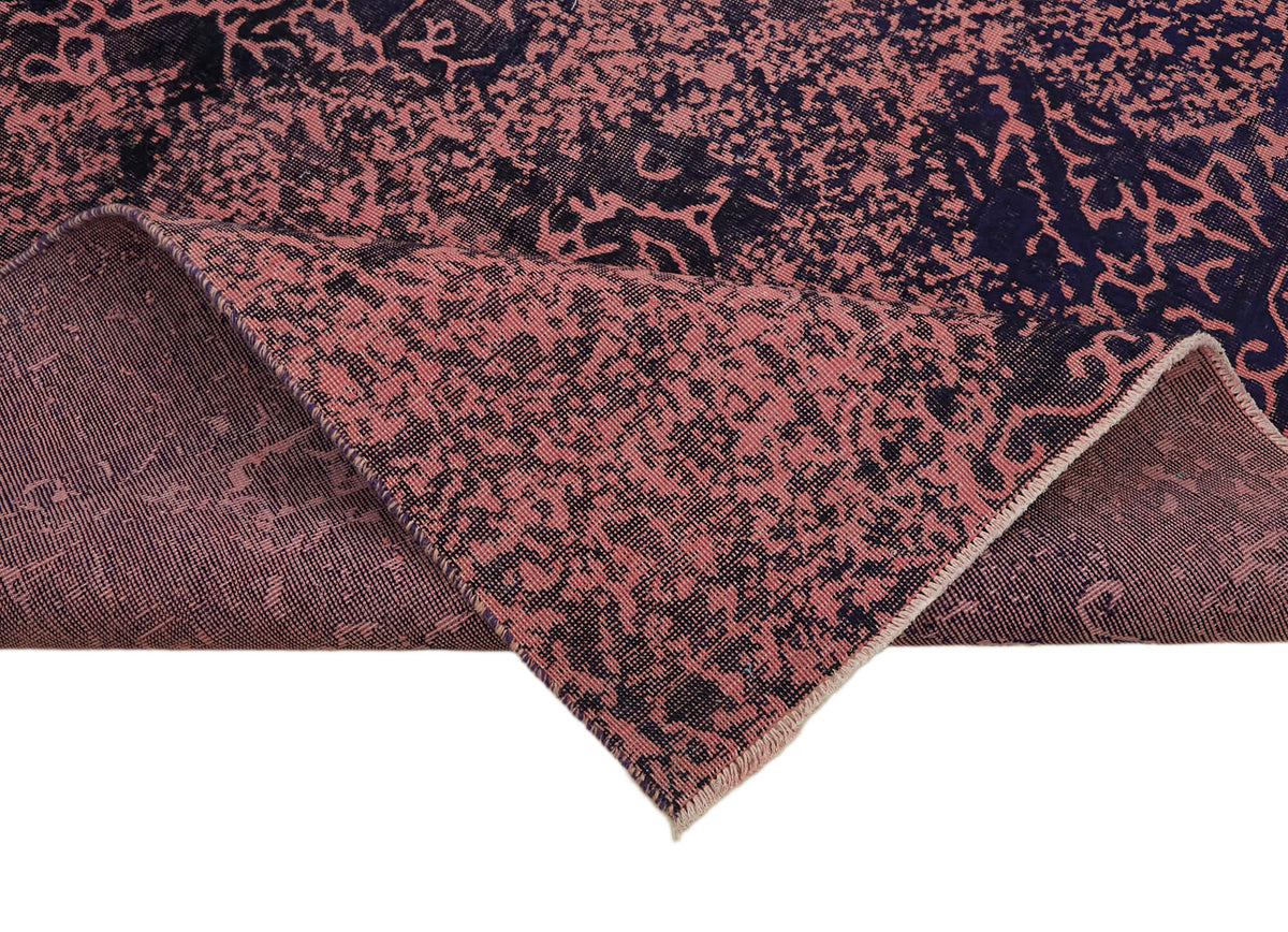 Zelko Overdyed Pembe ve Lacivert Modern Eskitme Halı 199x283 cm – kenar detayı