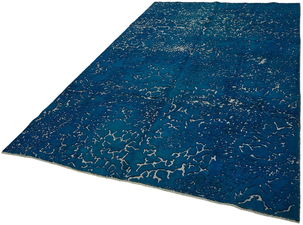 Zelko Overdyed Lacivert Gri Soyut Desenli Vintage Halı 180x302 cm – doku yakın çekim