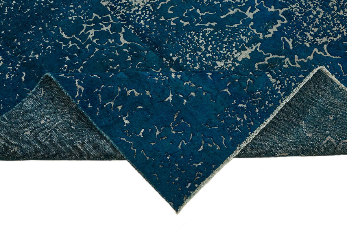 Zelko Overdyed Lacivert Gri Soyut Desenli Vintage Halı 180x302 cm – kenar detayı