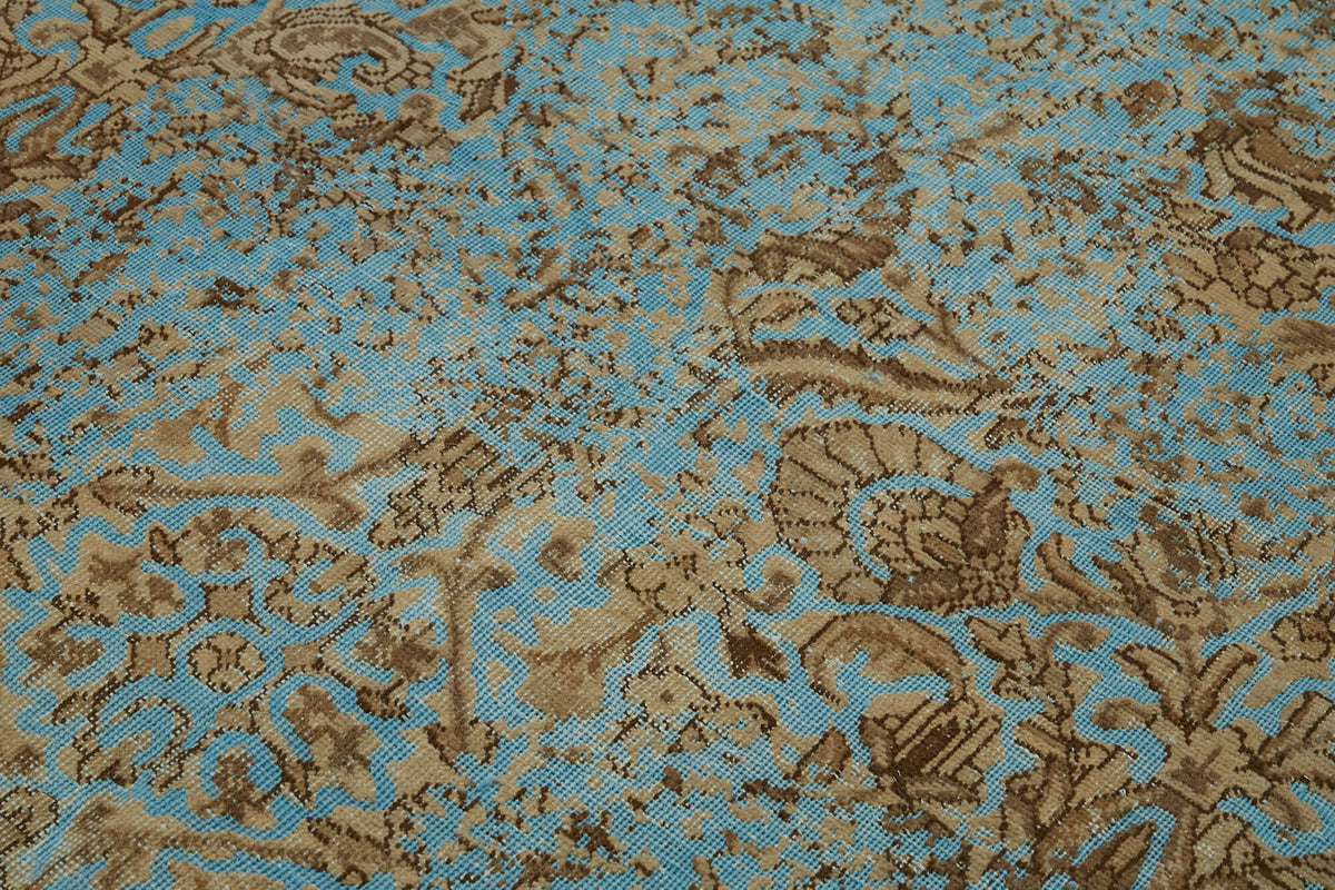 Zelko Turkuaz ve Kahverengi Çiçek Desenli Yün Eskitme Halı 203x273 cm – mekânda kullanım