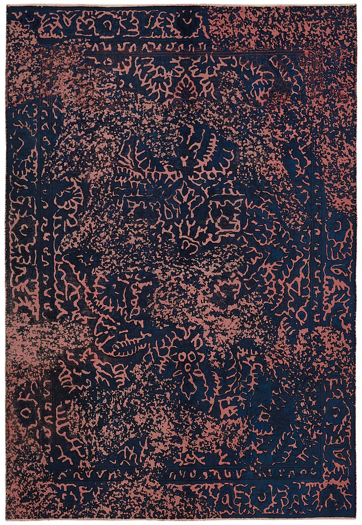 Zelko Çiçek Desenli Lacivert Vintage Halı Overdyed 190x275 cm