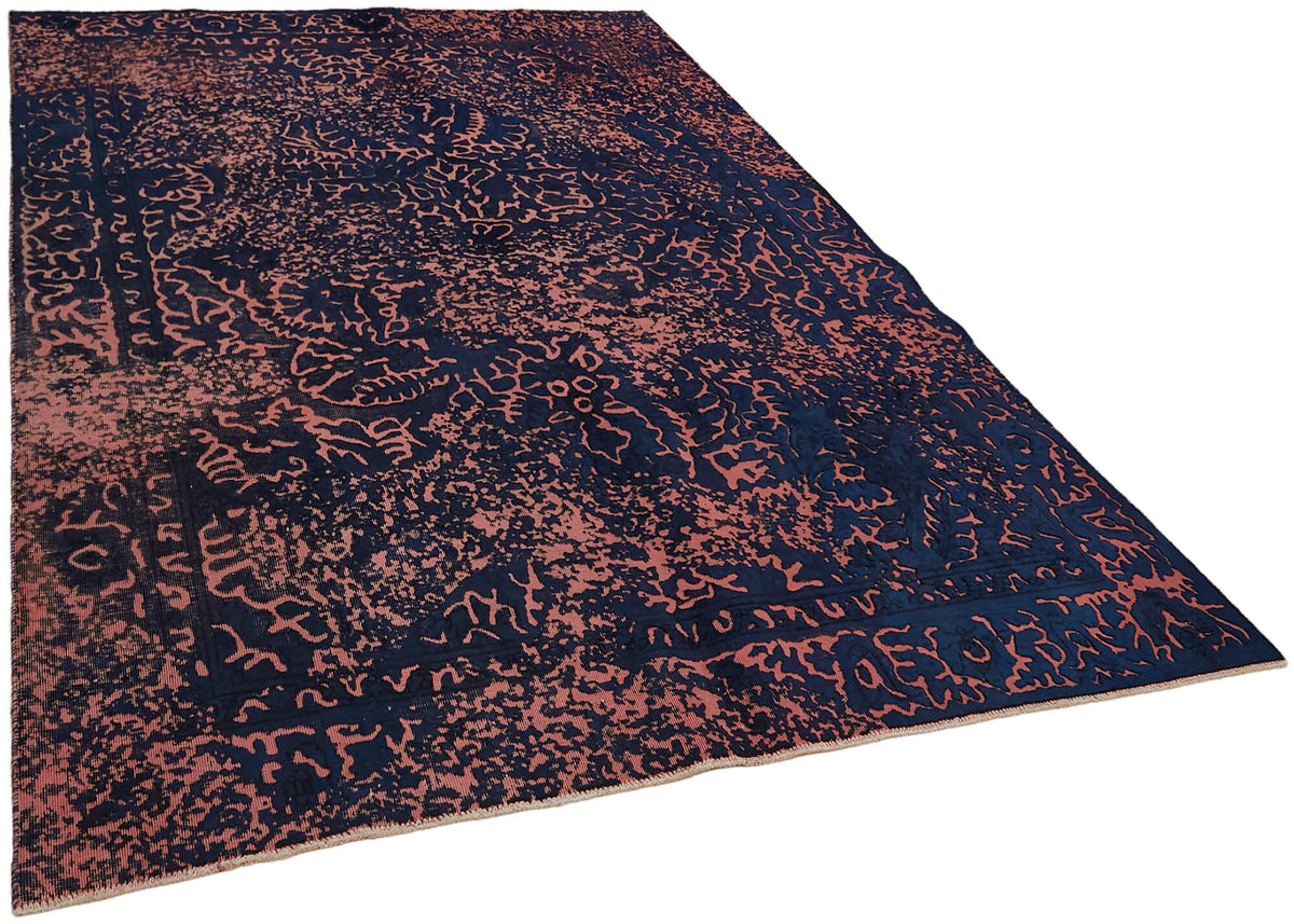 Zelko Çiçek Desenli Lacivert Vintage Halı Overdyed 190x275 cm – genel görünüm