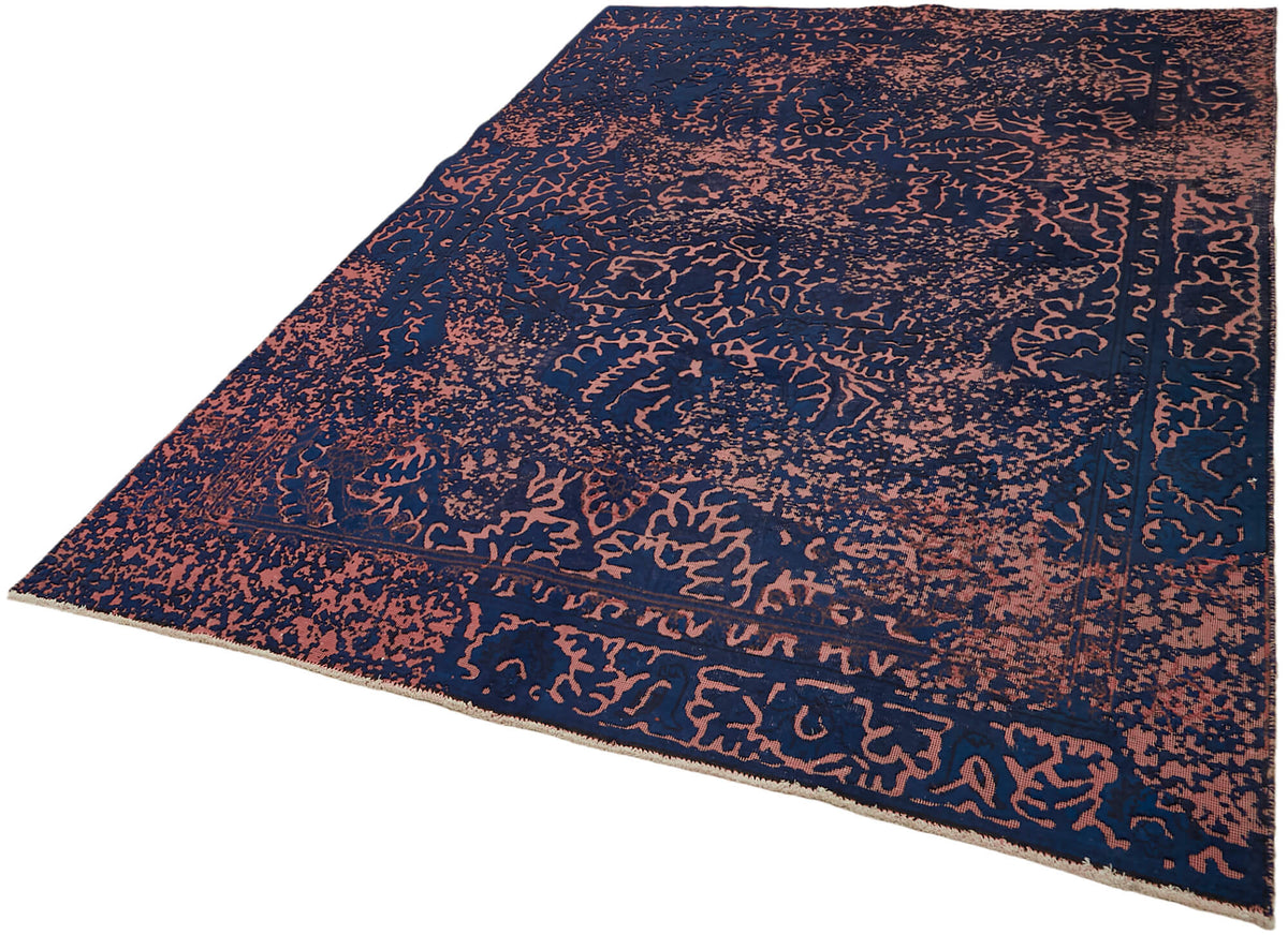 Zelko Çiçek Desenli Lacivert Vintage Halı Overdyed 190x275 cm – doku yakın çekim