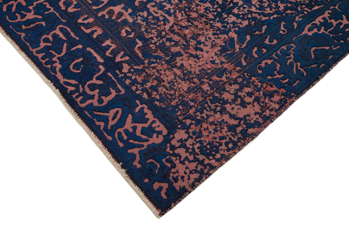 Zelko Çiçek Desenli Lacivert Vintage Halı Overdyed 190x275 cm – detay görünümü