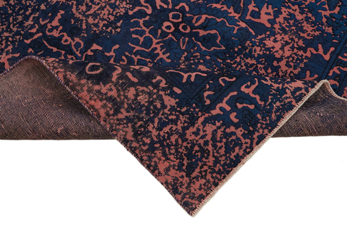Zelko Çiçek Desenli Lacivert Vintage Halı Overdyed 190x275 cm – kenar detayı
