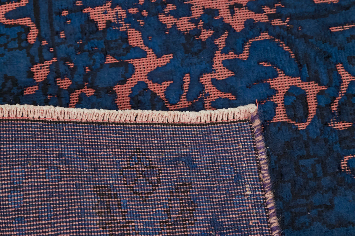 Zelko Çiçek Desenli Lacivert Vintage Halı Overdyed 190x275 cm – arka yüz görünümü