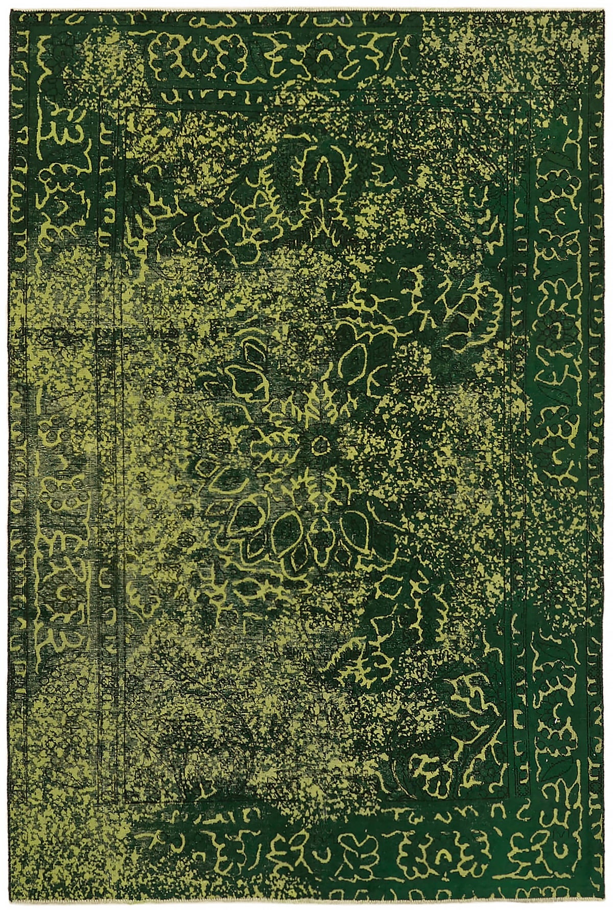 Zelko Koyu Yeşil Hardal Sarı Soyut Modern Yün El Dokuma Halı 190x278 cm