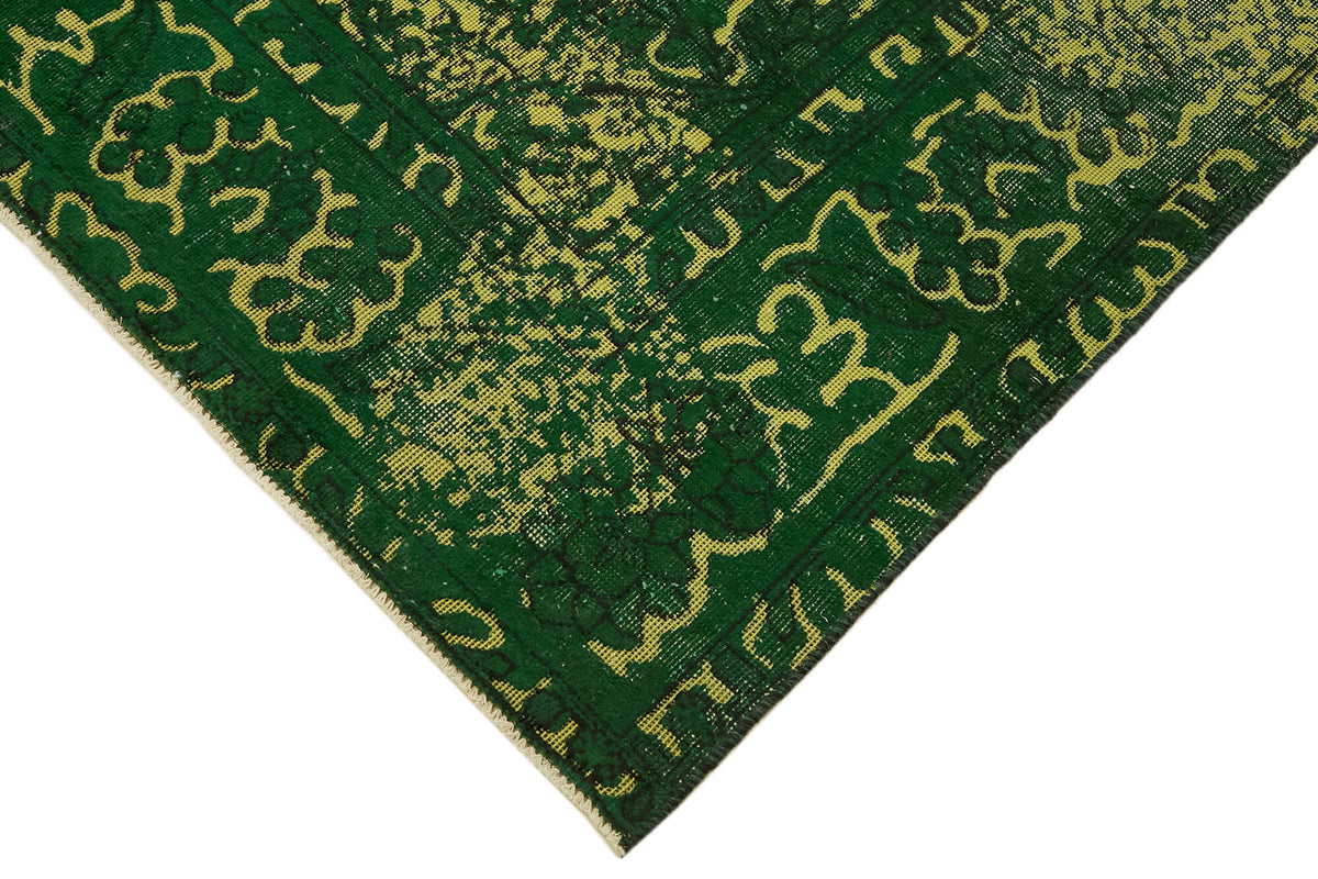 Zelko Koyu Yeşil Hardal Sarı Soyut Modern Yün El Dokuma Halı 190x278 cm – detay görünümü