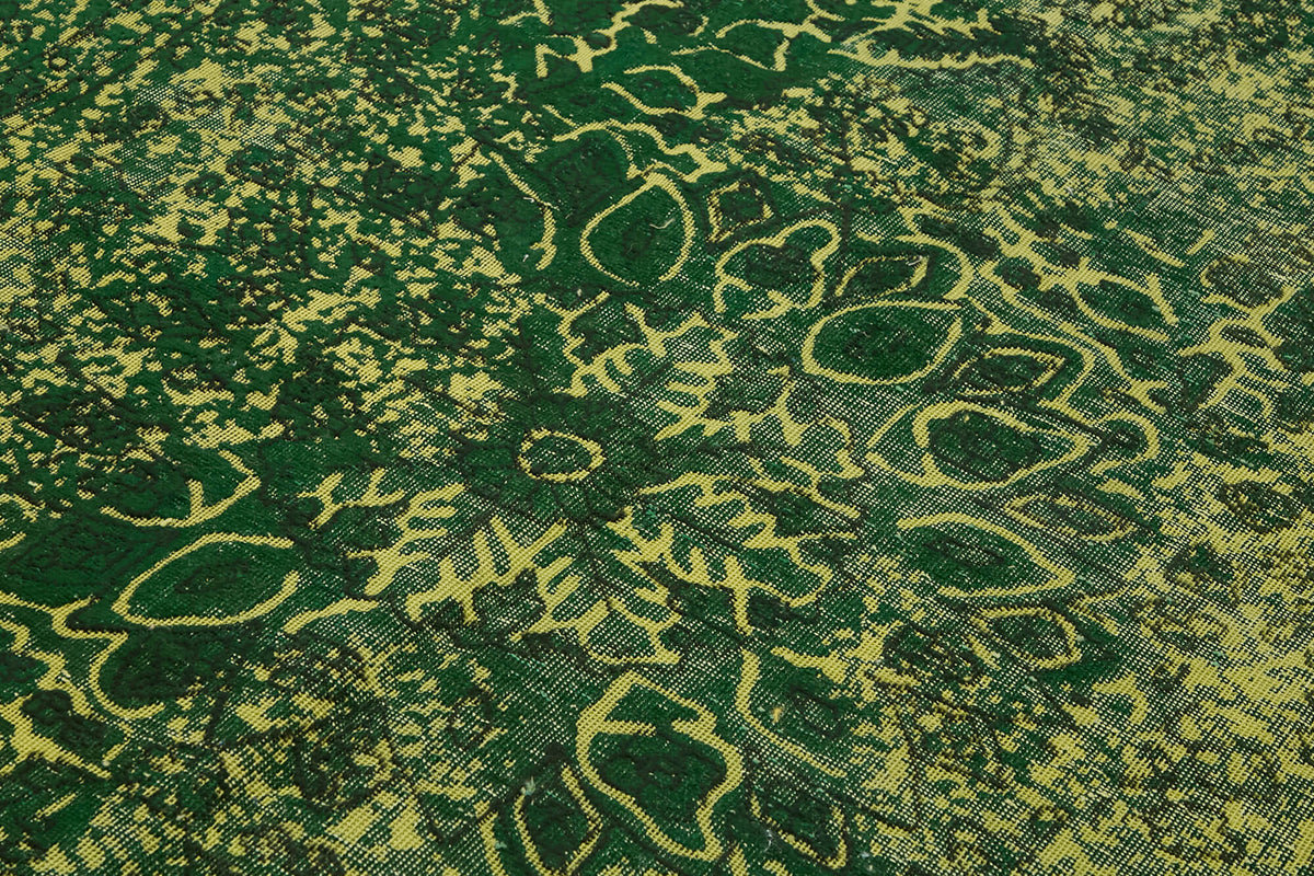 Zelko Koyu Yeşil Hardal Sarı Soyut Modern Yün El Dokuma Halı 190x278 cm – mekânda kullanım