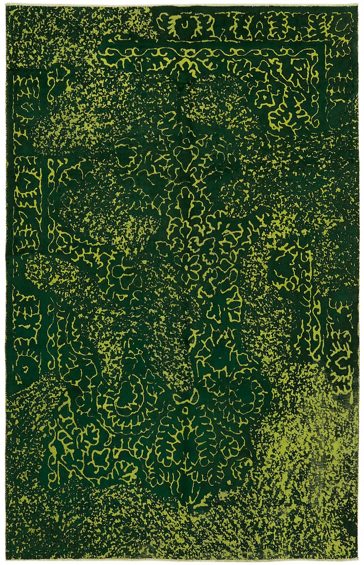 Zelko Dokuma Modern Soyut Desenli Koyu Yeşil Vintage Halı 193x295 cm
