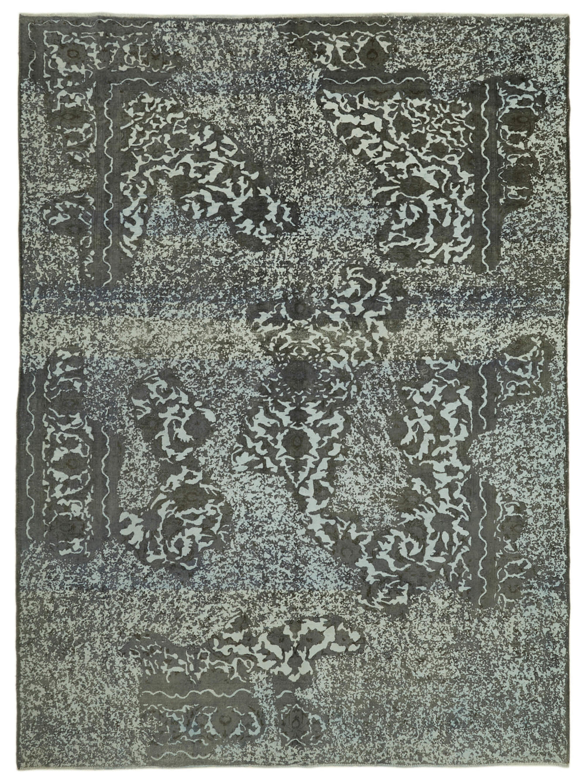 Zelko Gri Antrasit Soyut Desenli Modern Pamuk Yün El Dokuma Halı 270x370 cm