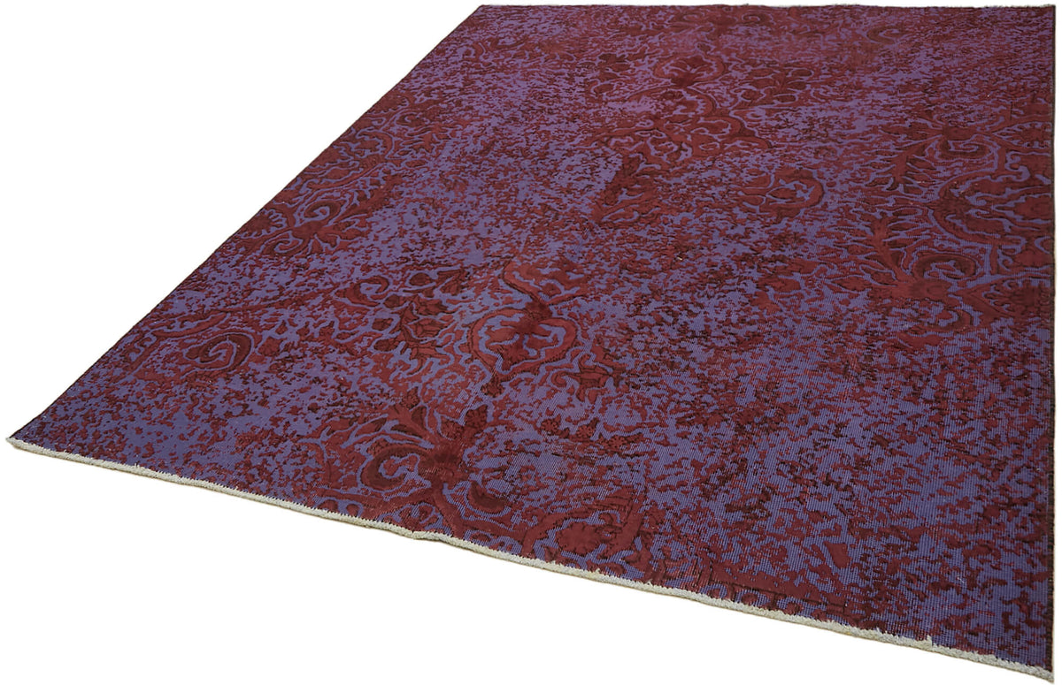 Zelko Overdyed Bordo Mor Eskitme Çiçekli Halı 203x266 cm 44361 – doku yakın çekim