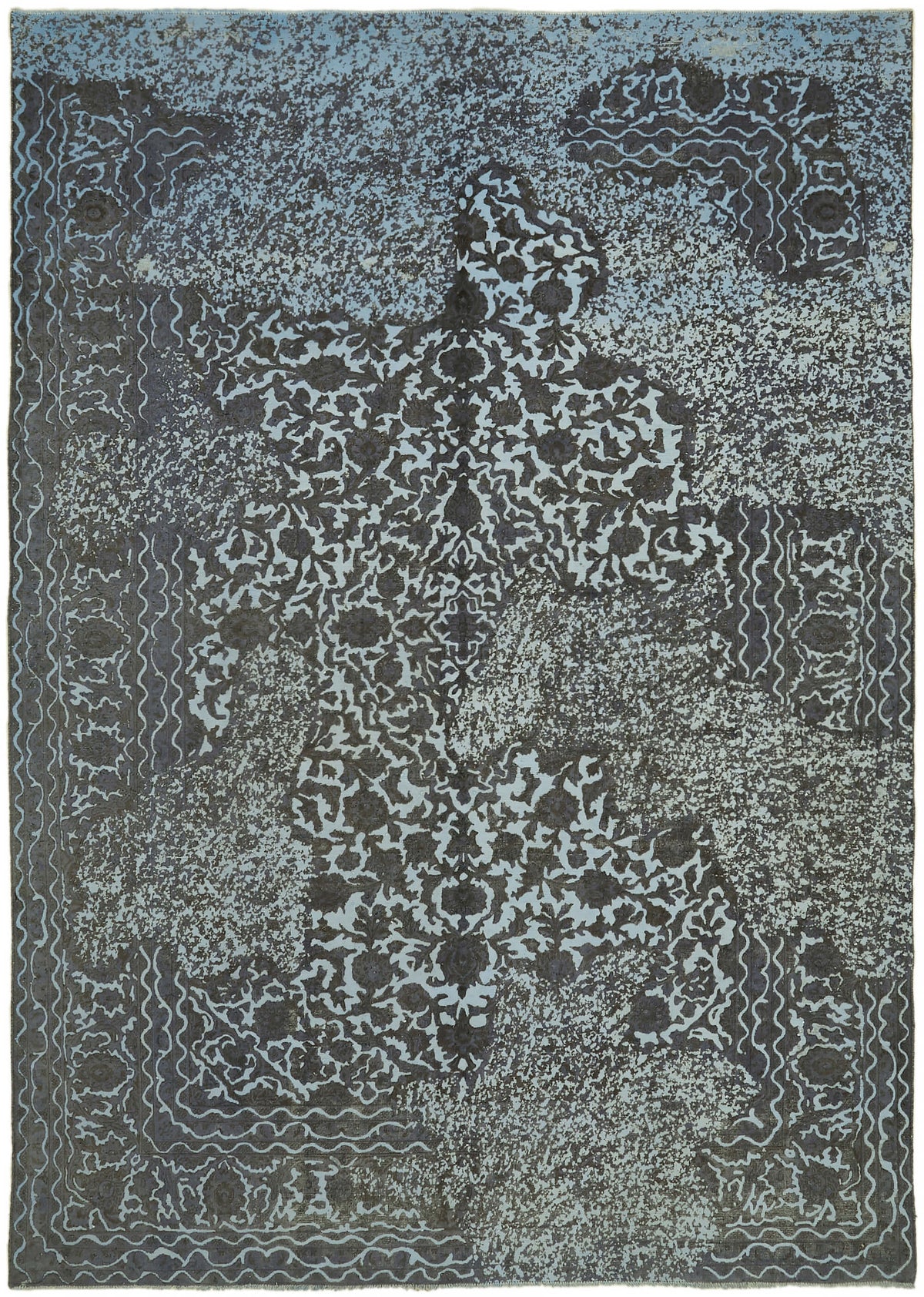 Zelko Mavi Gri Soyut Desenli Modern Yün El Dokuma Halı 292x396 cm