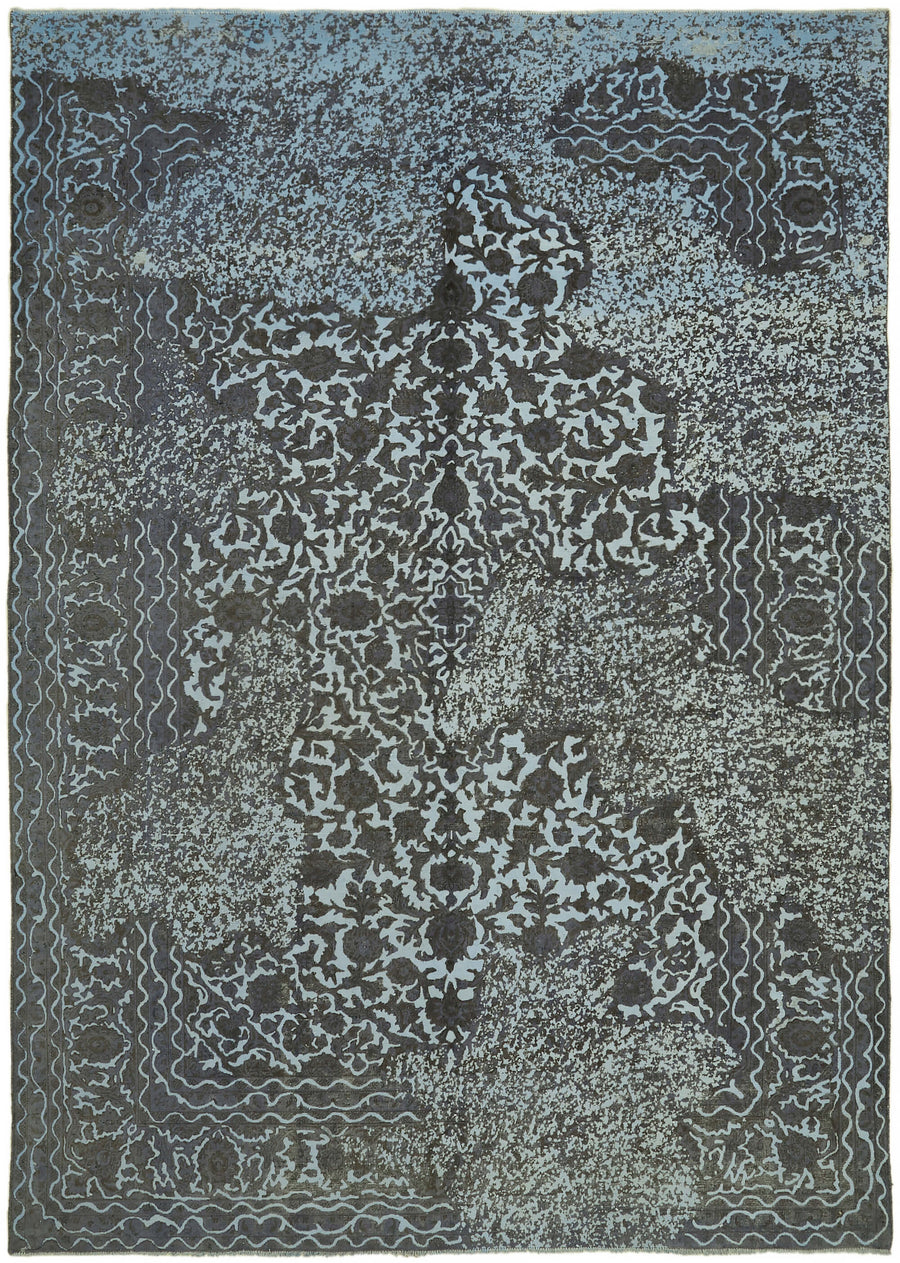 Zelko Mavi Gri Soyut Desenli Modern Yün El Dokuma Halı 292x396 cm