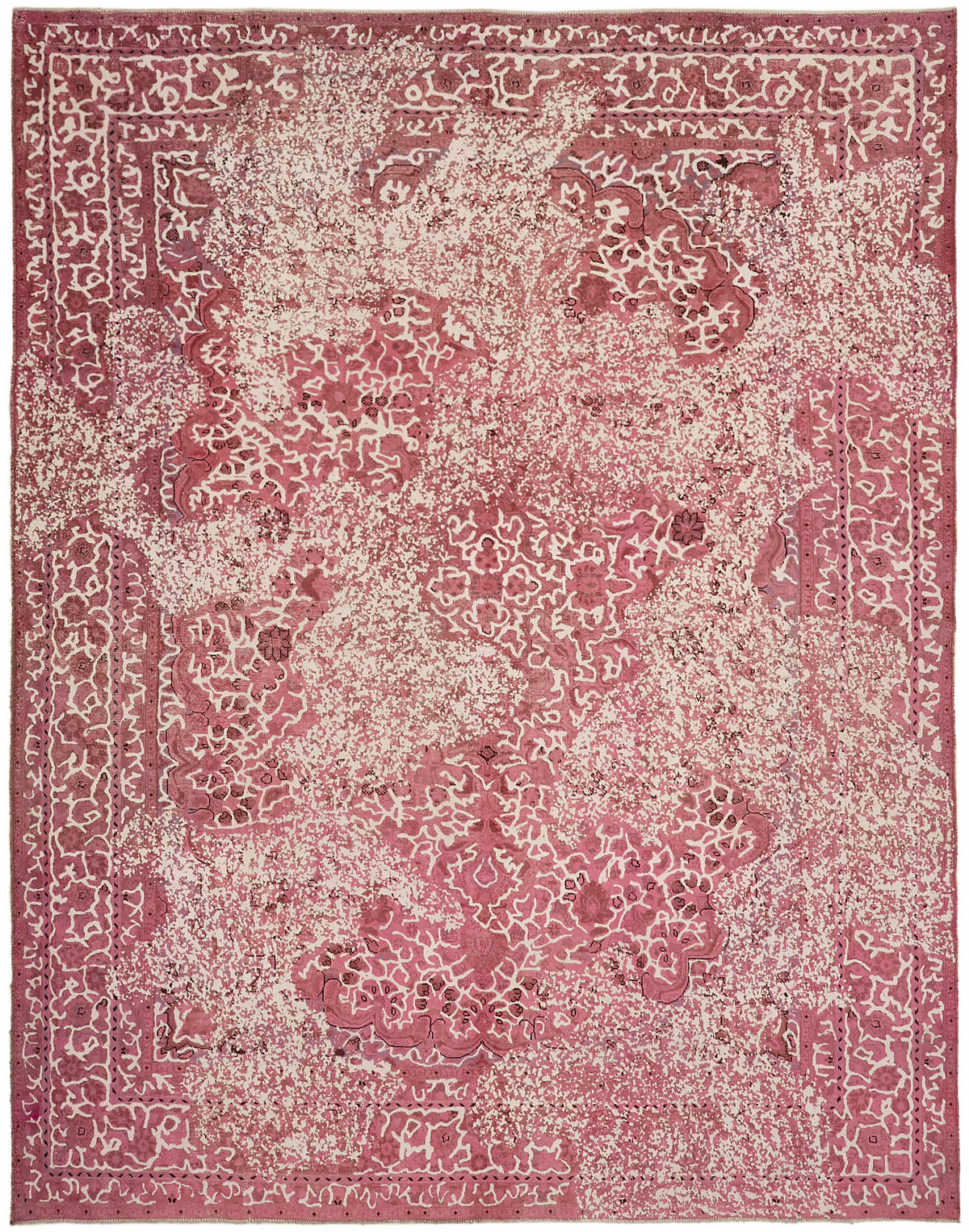 Zelko Vintage Overdyed Pembe Beyaz Çiçek Desenli El Dokuma Halı 287x361 cm