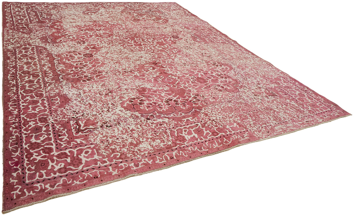 Zelko Vintage Overdyed Pembe Beyaz Çiçek Desenli El Dokuma Halı 287x361 cm – genel görünüm