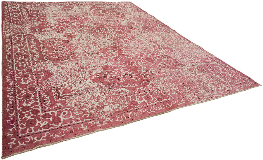 Zelko Vintage Overdyed Pembe Beyaz Çiçek Desenli El Dokuma Halı 287x361 cm – genel görünüm