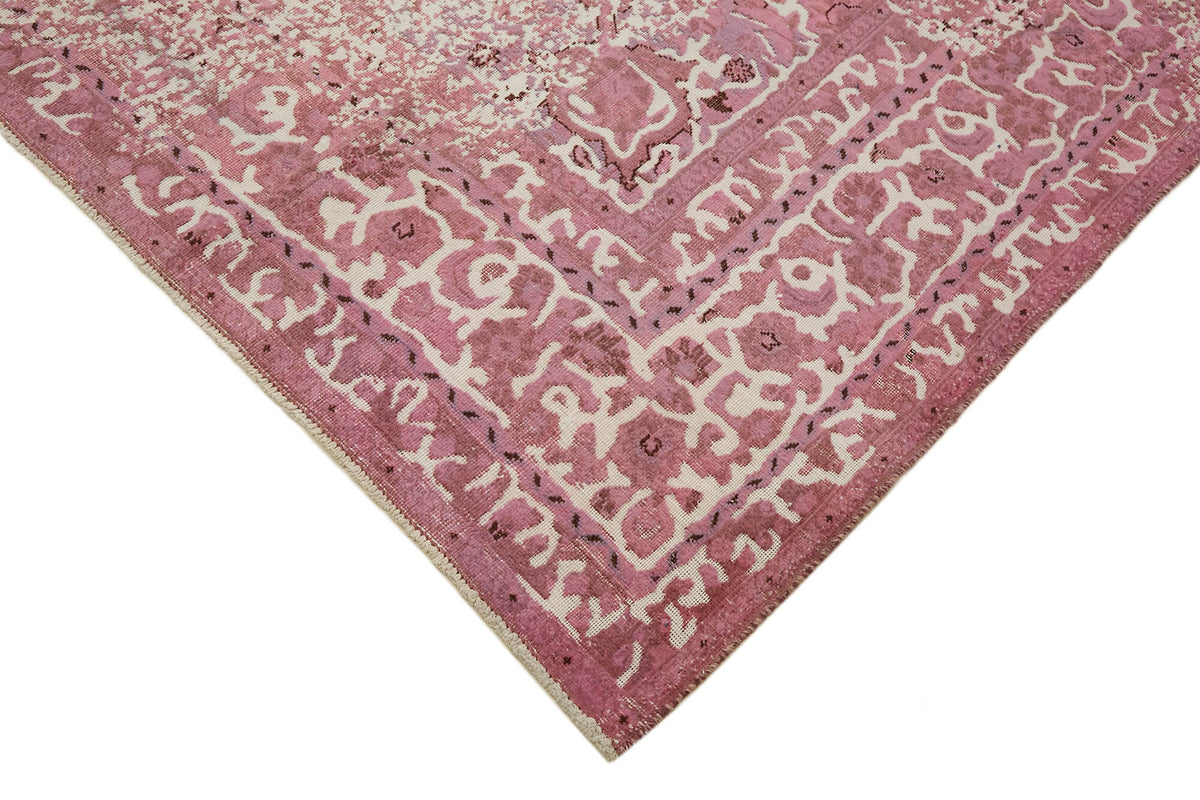 Zelko Vintage Overdyed Pembe Beyaz Çiçek Desenli El Dokuma Halı 287x361 cm – detay görünümü