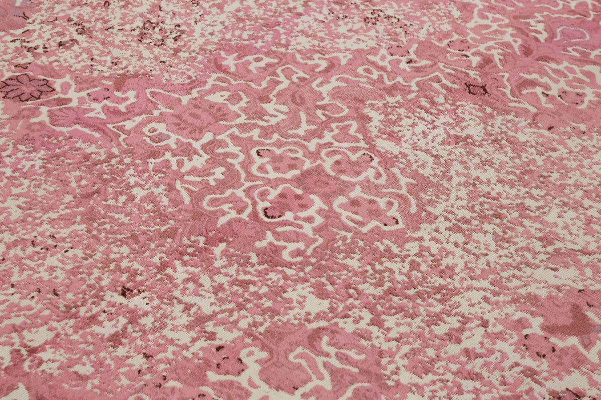 Zelko Vintage Overdyed Pembe Beyaz Çiçek Desenli El Dokuma Halı 287x361 cm – mekânda kullanım