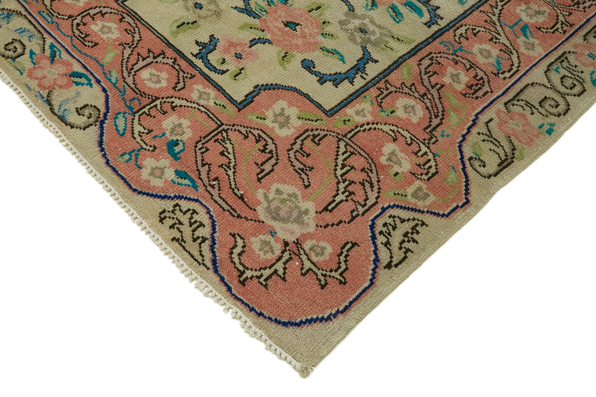 Rusvo Bej Pembe Çiçek Desenli Yün ve Pamuk Vintage Halı 238x330 cm – detay görünümü