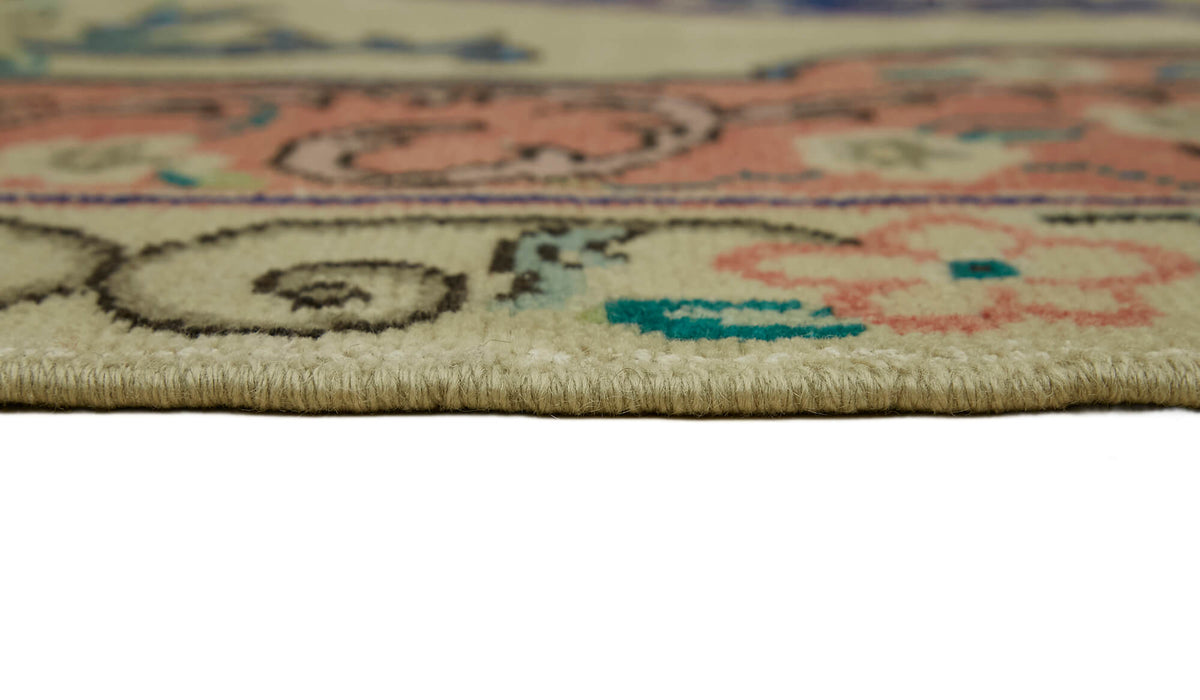 Rusvo Bej Pembe Çiçek Desenli Yün ve Pamuk Vintage Halı 238x330 cm – farklı açı