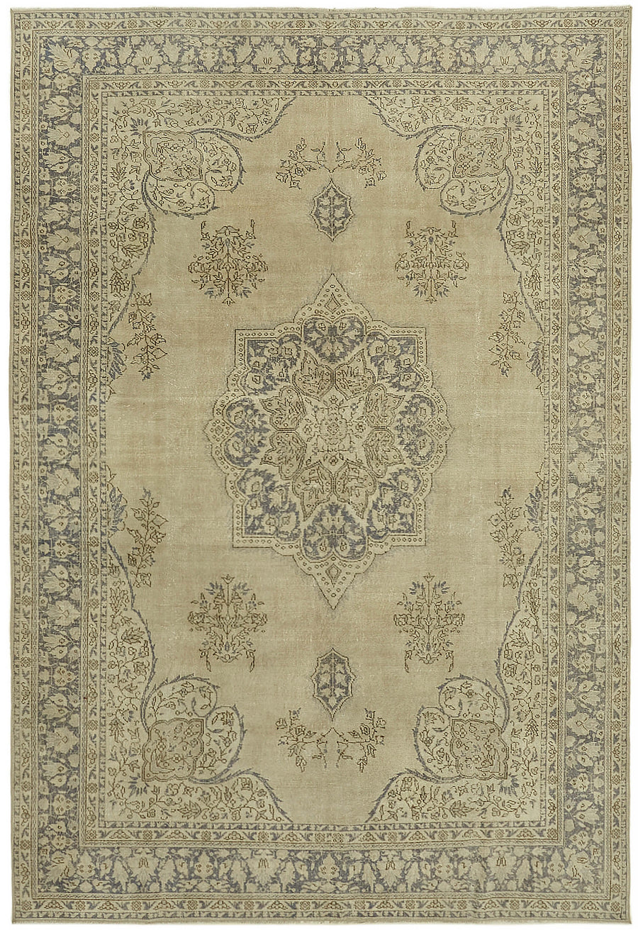 Rusvo Bej Rengi Halı Antrasit Gri Madalyon Desenli 250x364 cm