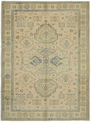 Rusvo Bej Mavi Halı Madalyon Desenli Vintage El Dokuma 263x348 cm