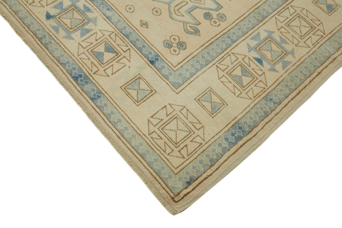 Rusvo Bej Mavi Halı Madalyon Desenli Vintage El Dokuma 263x348 cm – detay görünümü