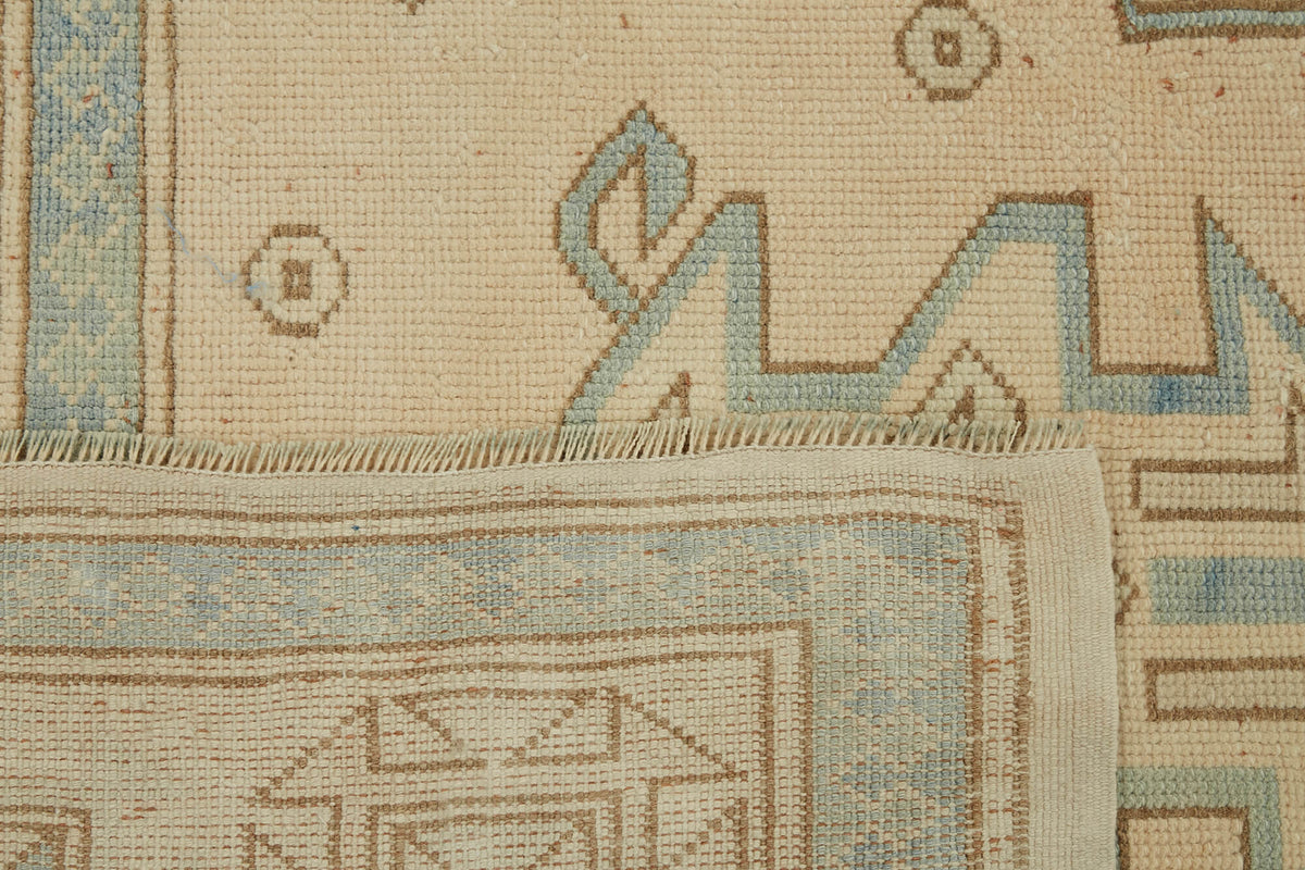 Rusvo Bej Mavi Halı Madalyon Desenli Vintage El Dokuma 263x348 cm – arka yüz görünümü
