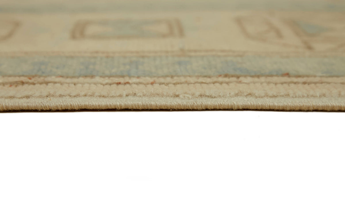 Rusvo Bej Mavi Halı Madalyon Desenli Vintage El Dokuma 263x348 cm – farklı açı