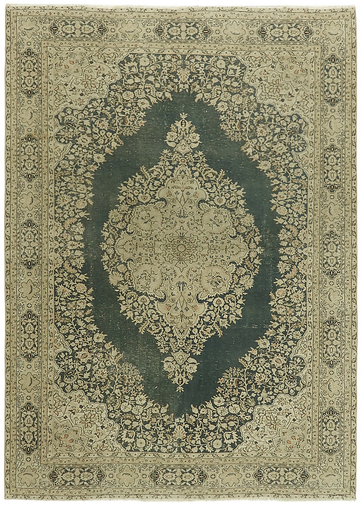 Rusvo Bej Halı Lacivert Madalyon Desenli Vintage 202x280 cm