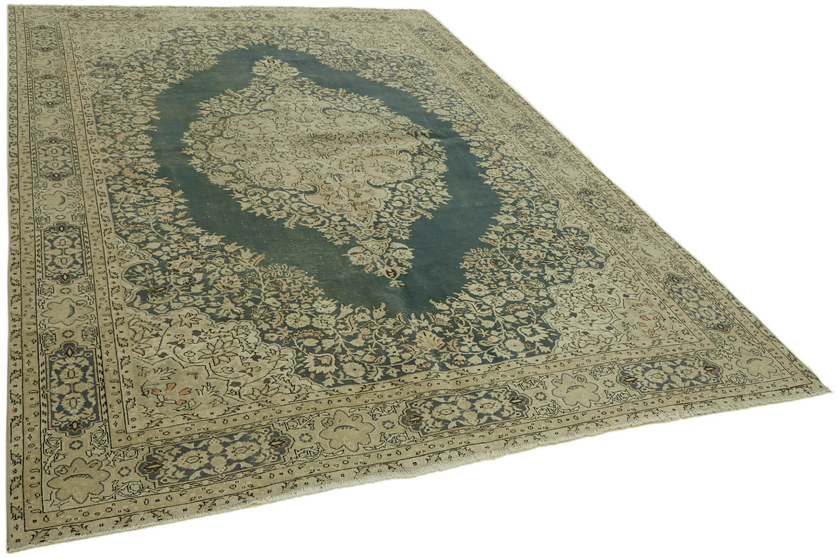 Rusvo Bej Halı Lacivert Madalyon Desenli Vintage 202x280 cm – genel görünüm