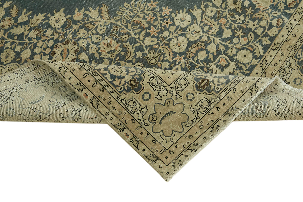 Rusvo Bej Halı Lacivert Madalyon Desenli Vintage 202x280 cm – kenar detayı