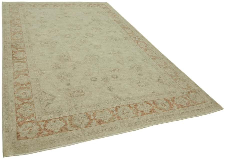 Rusvo Bej ve Kırmızı Çiçek Desenli Yün Vintage Halı 196x295 cm – genel görünüm