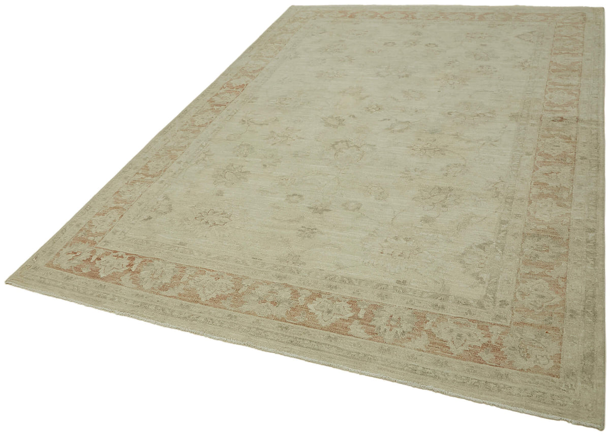 Rusvo Bej ve Kırmızı Çiçek Desenli Yün Vintage Halı 196x295 cm – doku yakın çekim