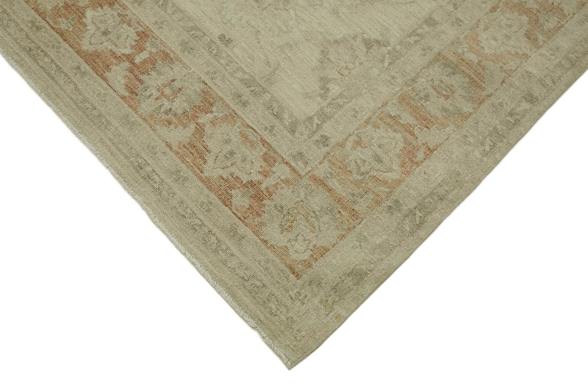 Rusvo Bej ve Kırmızı Çiçek Desenli Yün Vintage Halı 196x295 cm – detay görünümü