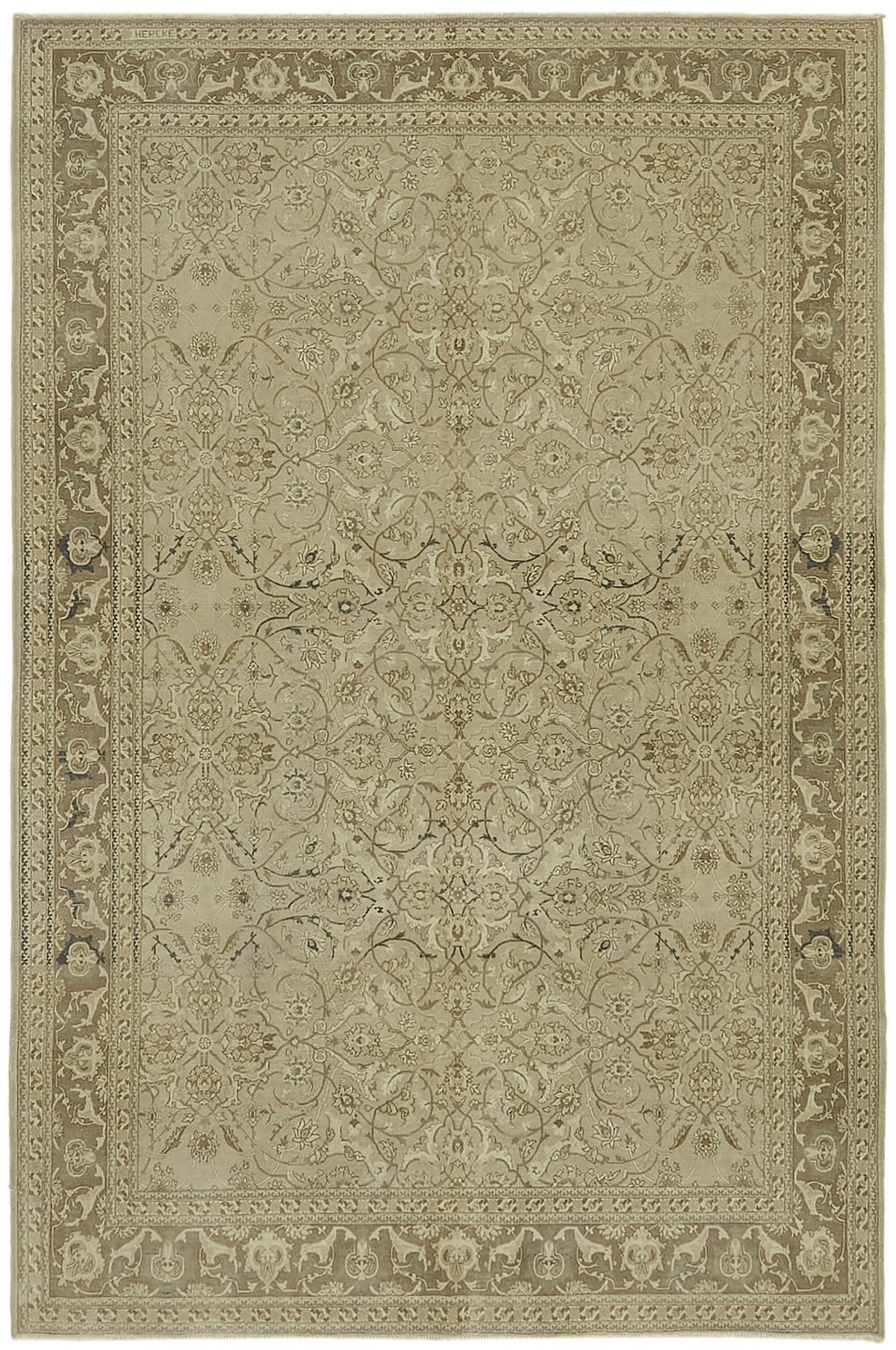 Rusvo Düz Kahverengi Halı Bej Madalyon Desenli Vintage 220x327 cm