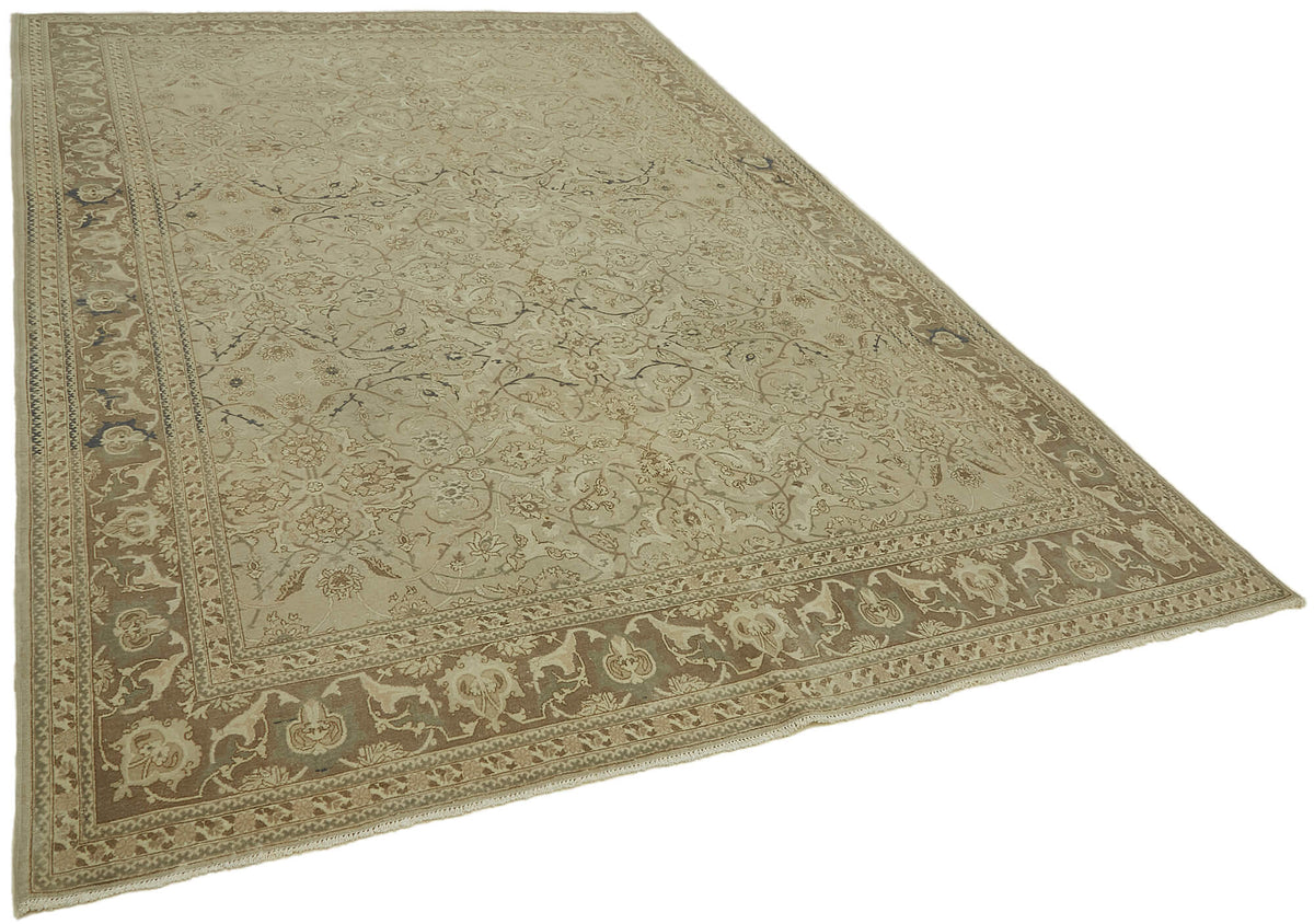 Rusvo Düz Kahverengi Halı Bej Madalyon Desenli Vintage 220x327 cm – genel görünüm