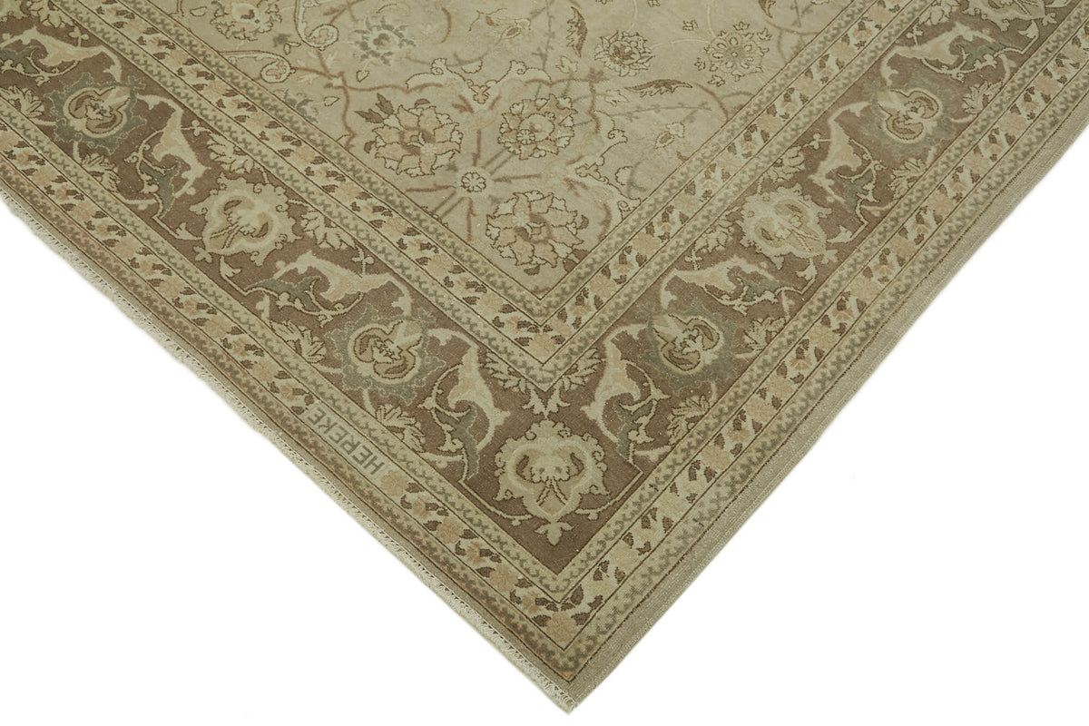 Rusvo Düz Kahverengi Halı Bej Madalyon Desenli Vintage 220x327 cm – detay görünümü