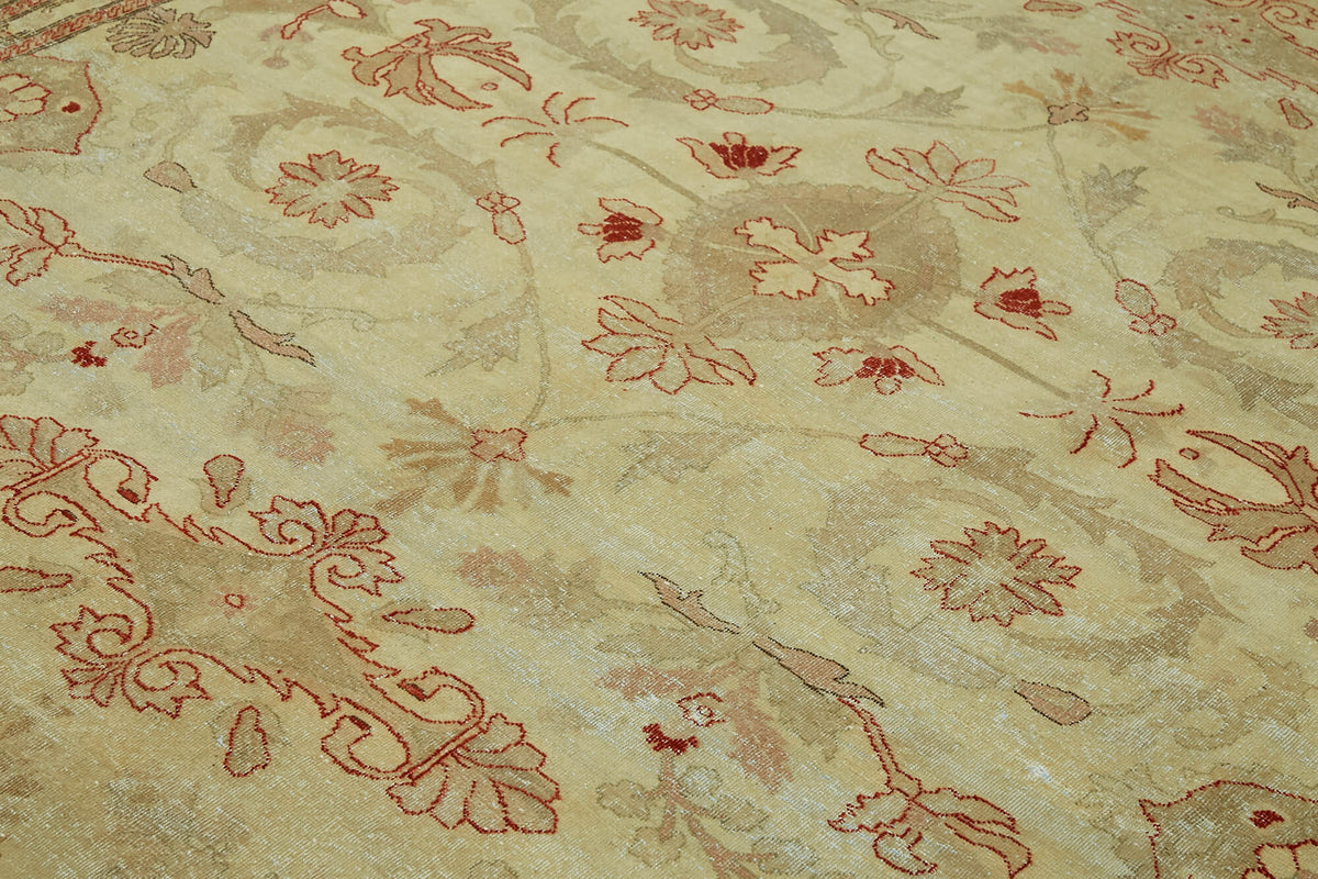Rusvo Çiçek Floral Desenli Bej Kırmızı Pamuk Yün El Dokuma Halı 263x361 cm – mekânda kullanım