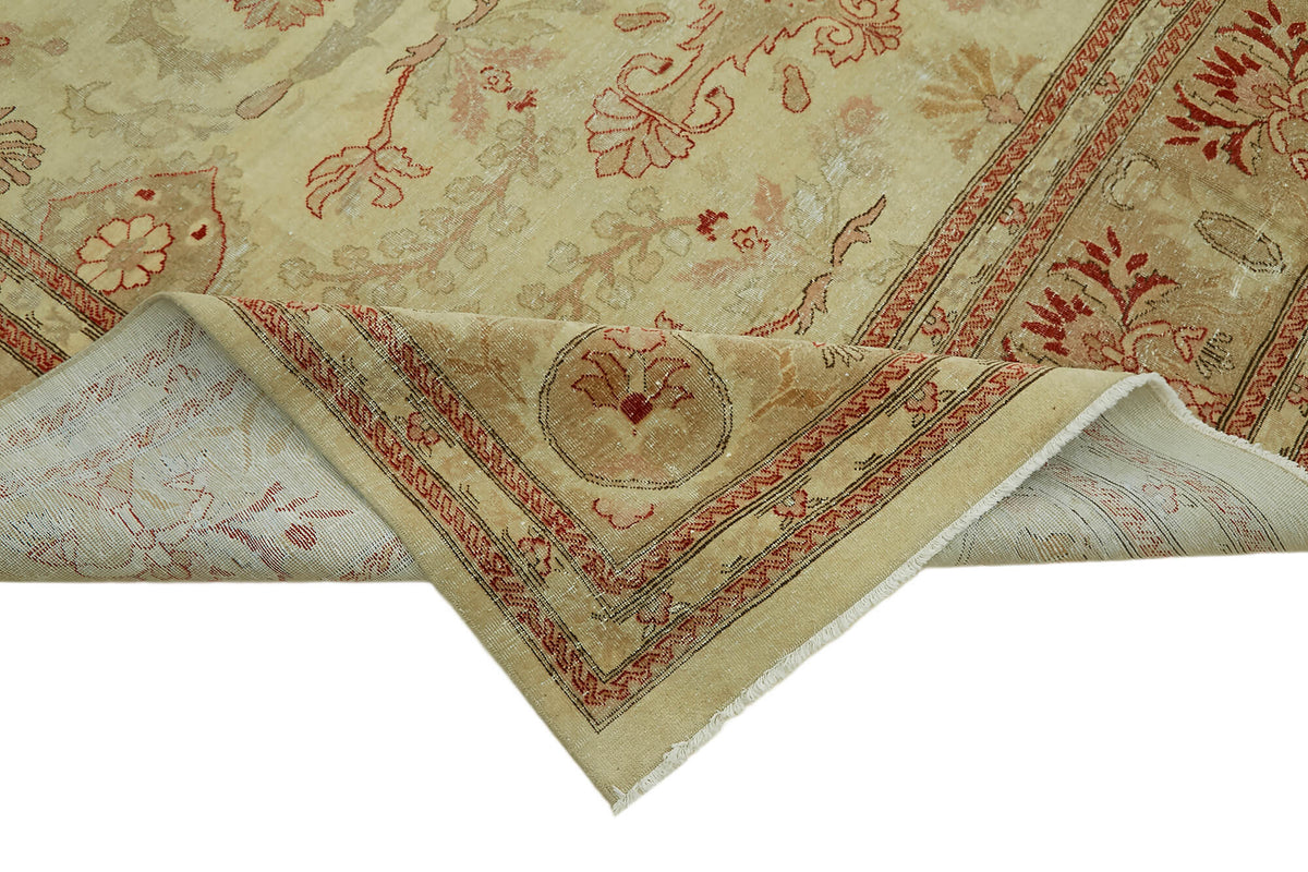 Rusvo Çiçek Floral Desenli Bej Kırmızı Pamuk Yün El Dokuma Halı 263x361 cm – kenar detayı