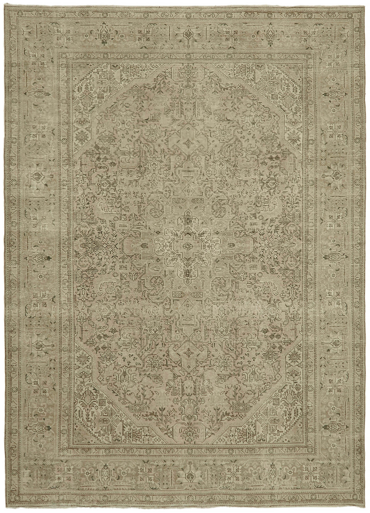 Rusvo Madalyon Desenli Bej ve Kahverengi El Dokuma Halı 290x385 cm
