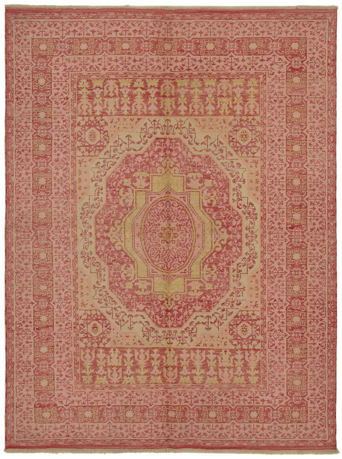 Kavima Pembe ve Bej Madalyonlu Düz Dokuma Yün Uşak Halısı 165x212 cm